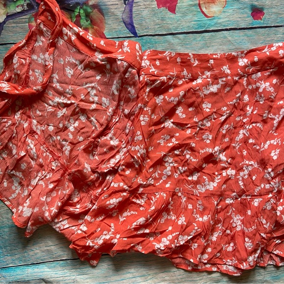 Gap Orange White Floral  Wrap Ruffle Skirt Size 4 - Picture 7 of 8